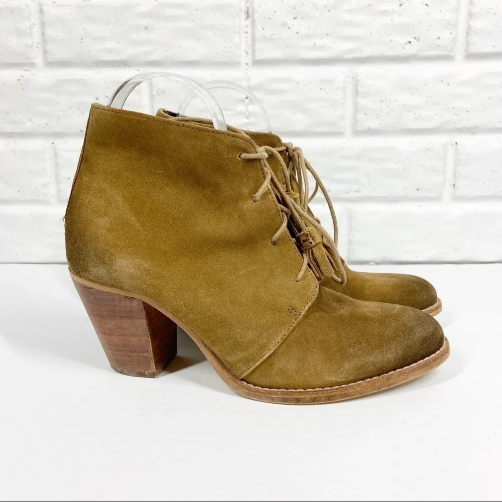 CREVO Sumerset Tan Distressed Leather Suede Lace Up Block Heel Bootie